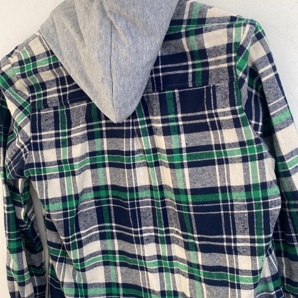 (B49) Jiang Vi Xuan Plaid Hoodie Long Sleeve Button-Up Drawstring with Pockets - Picture 7 of 10